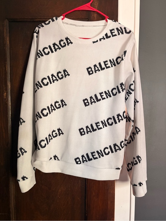 Sweaters - Balenciaga White Crewneck Sweater with Black Logo Print